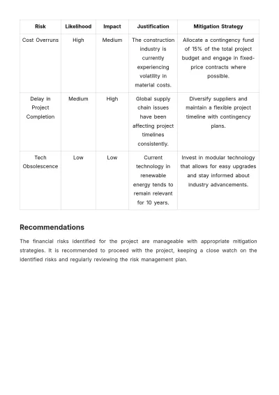 Free Financial Cost Risk Statement Template to Edit Online