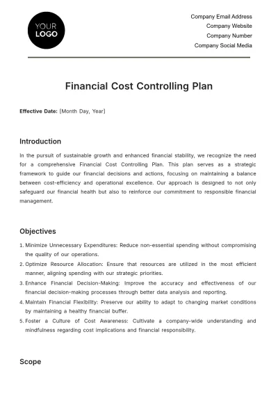 Free Financial Cost Controlling Plan Template to Edit Online