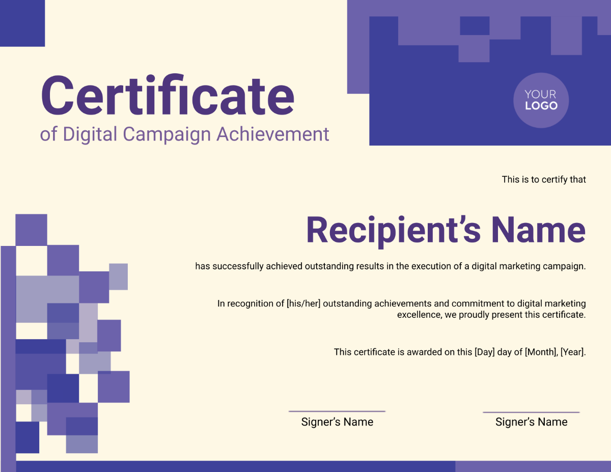 Digital Campaign Achievement Certificate