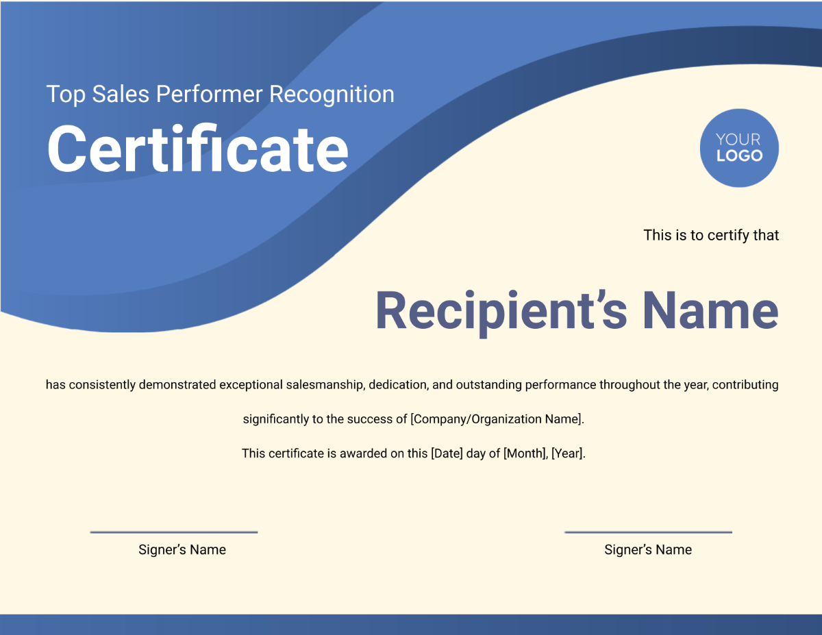 Top Sales Performer Recognition Certificate Template