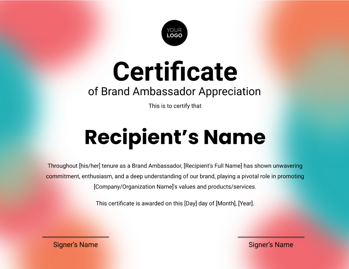 Brand Ambassador Appreciation Certificate