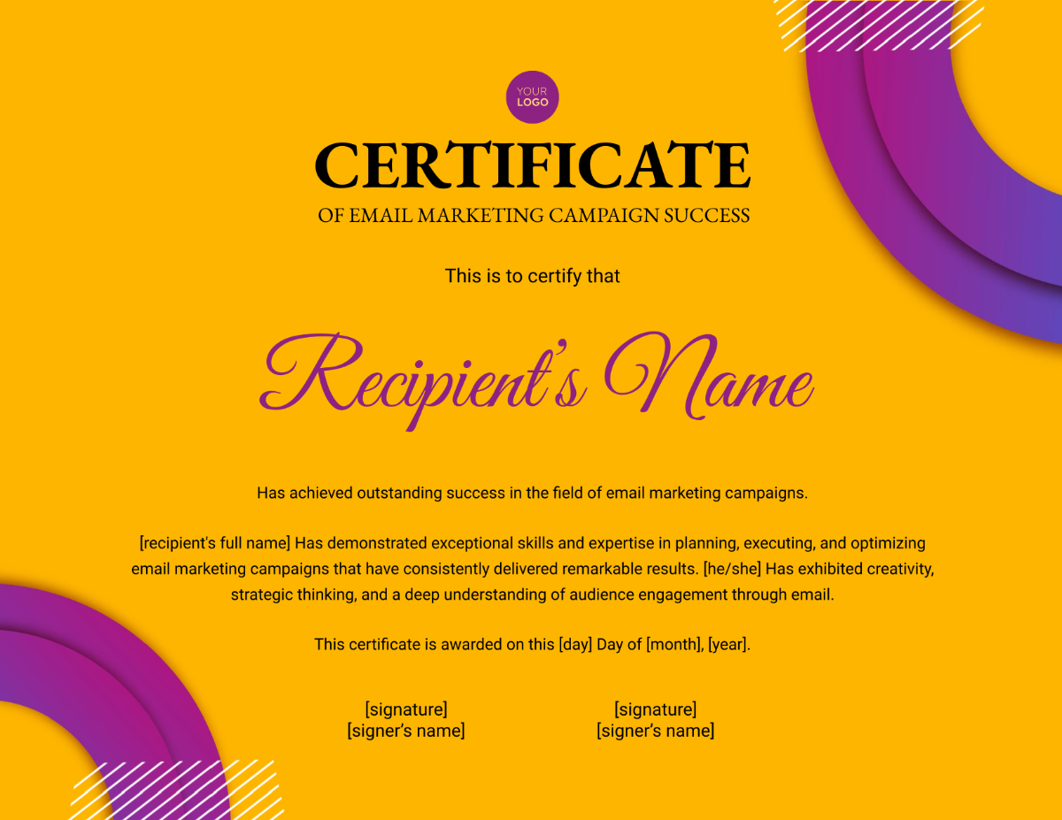 Email Marketing Campaign Success Certificate