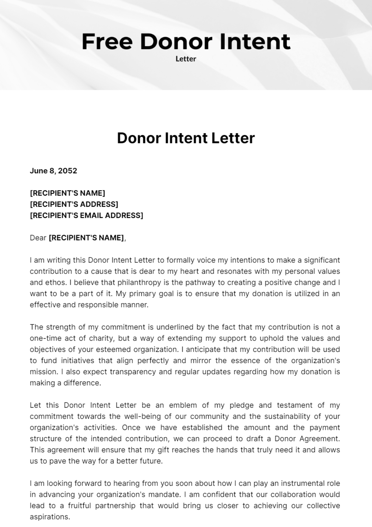 Free Donor Intent Letter Template