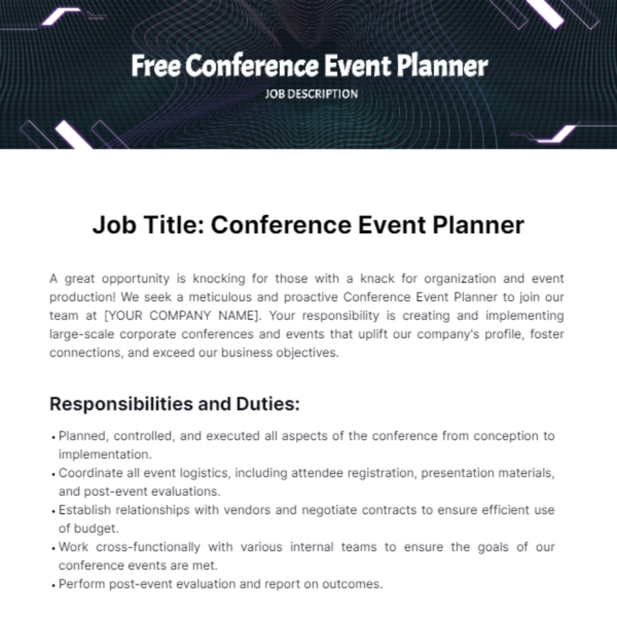 Conference Event Planner Job Description Template