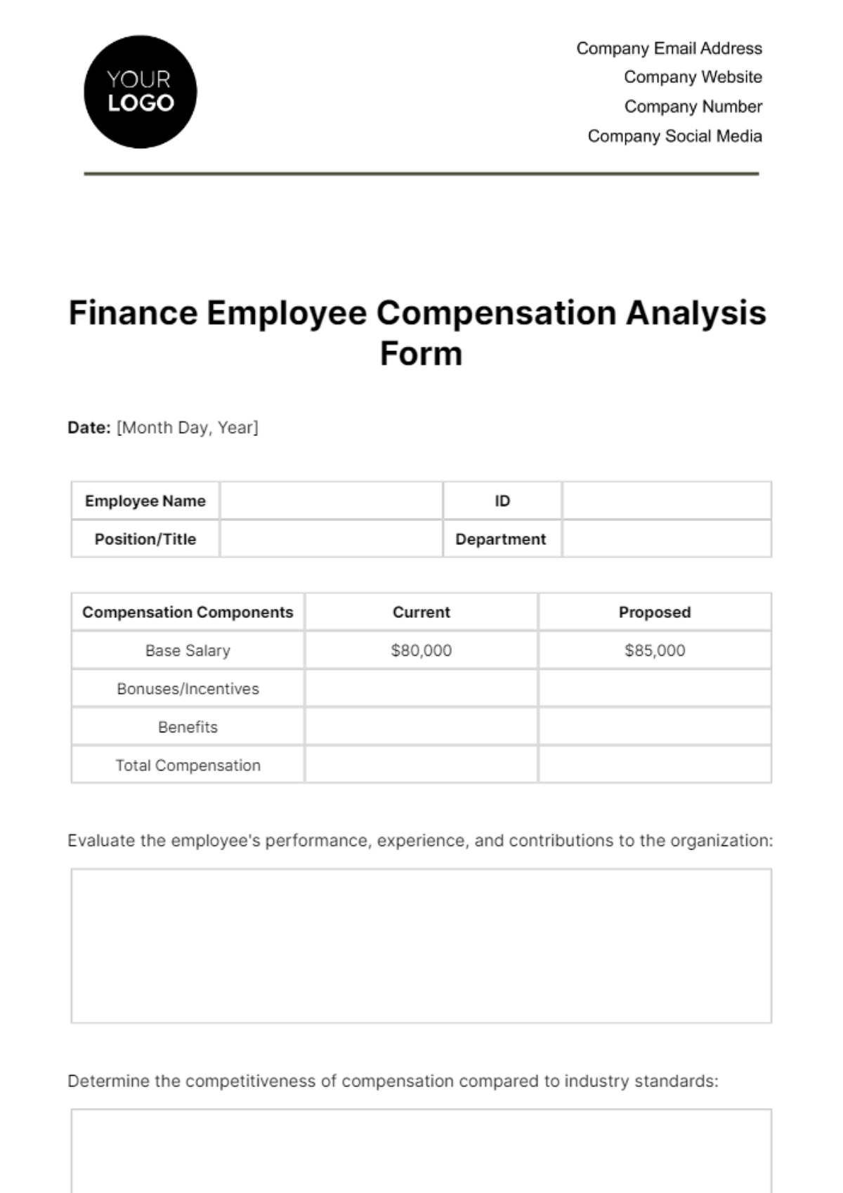 Finance Employee Compensation Analysis Form Template - Edit Online & Download