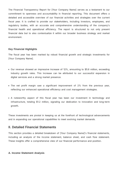 Free Financial Transparency Reporting Template to Edit Online