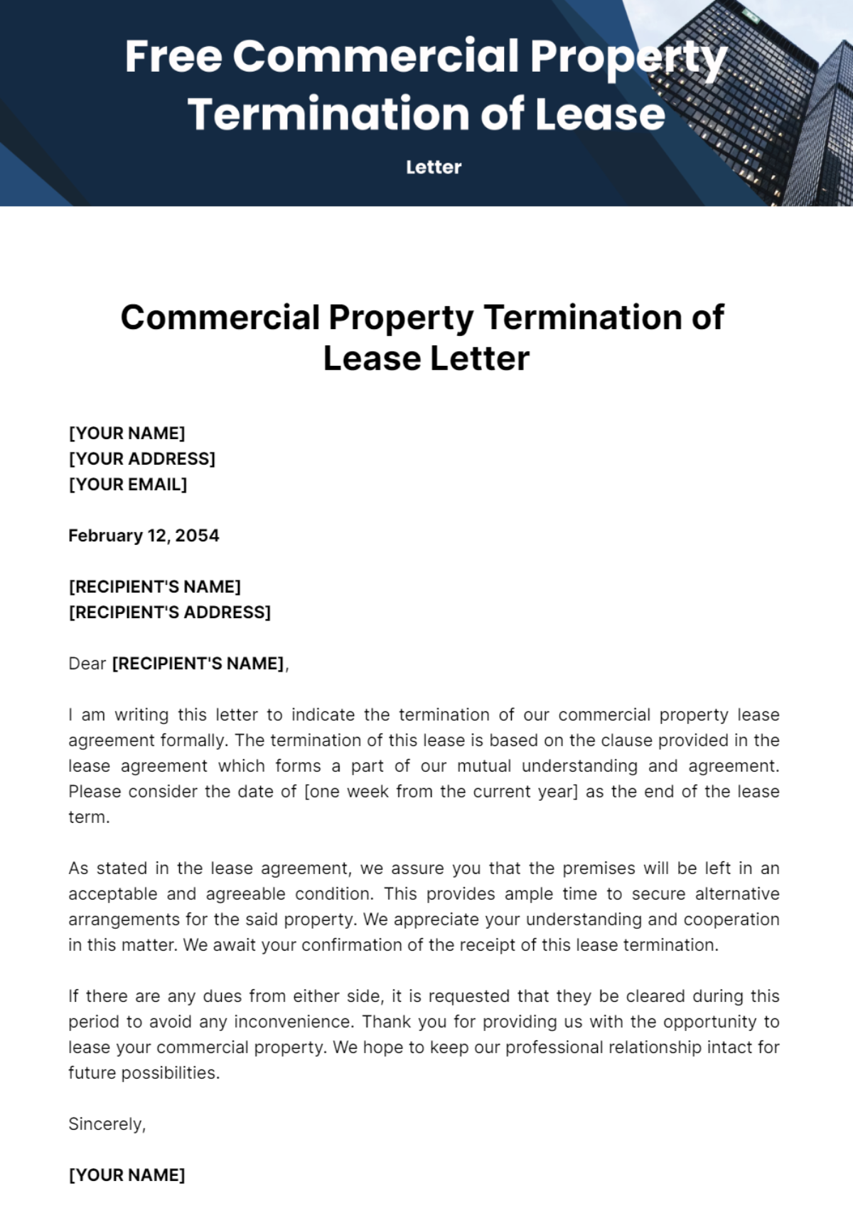Free Commercial Property Termination of Lease Letter Template