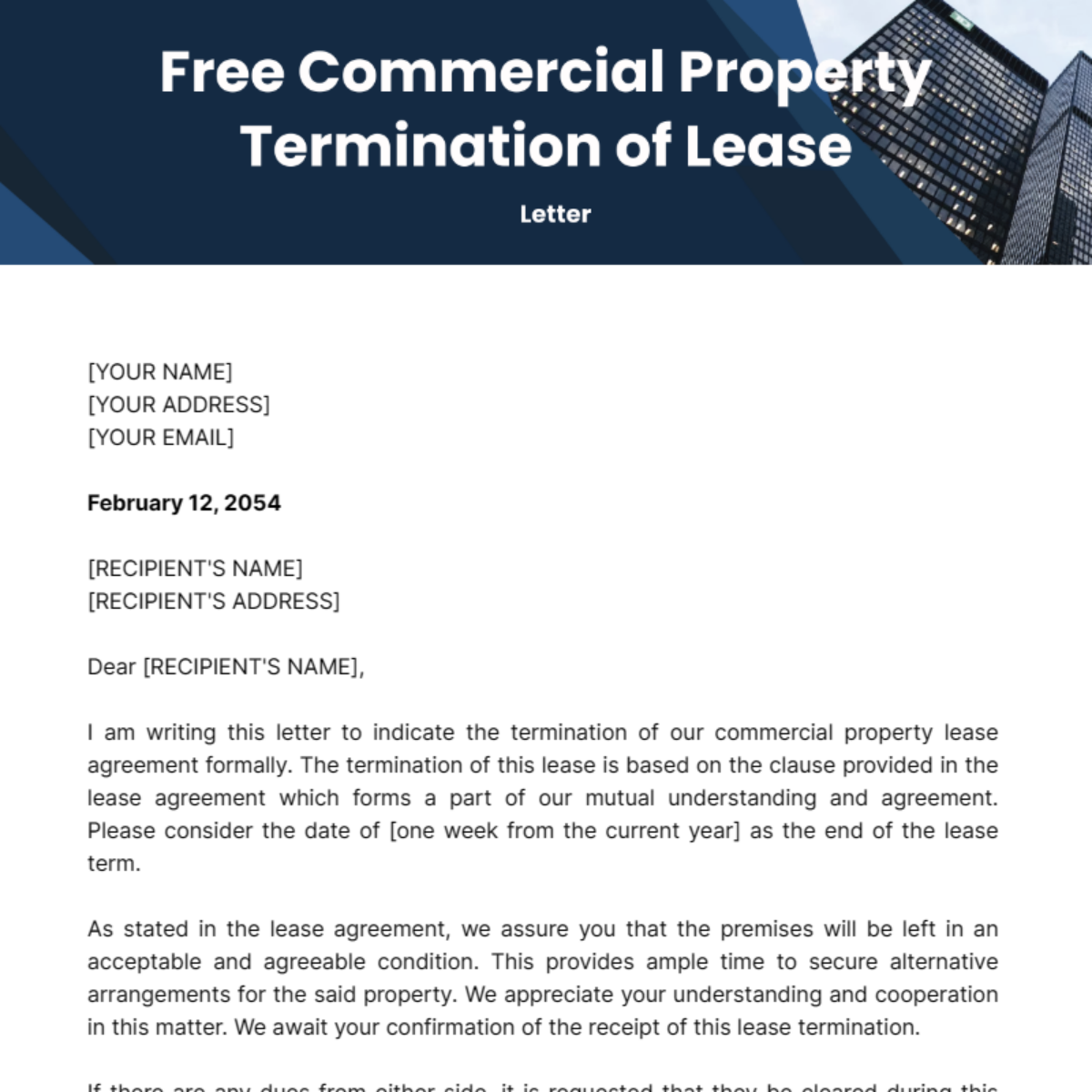 Commercial Property Termination of Lease Letter Template