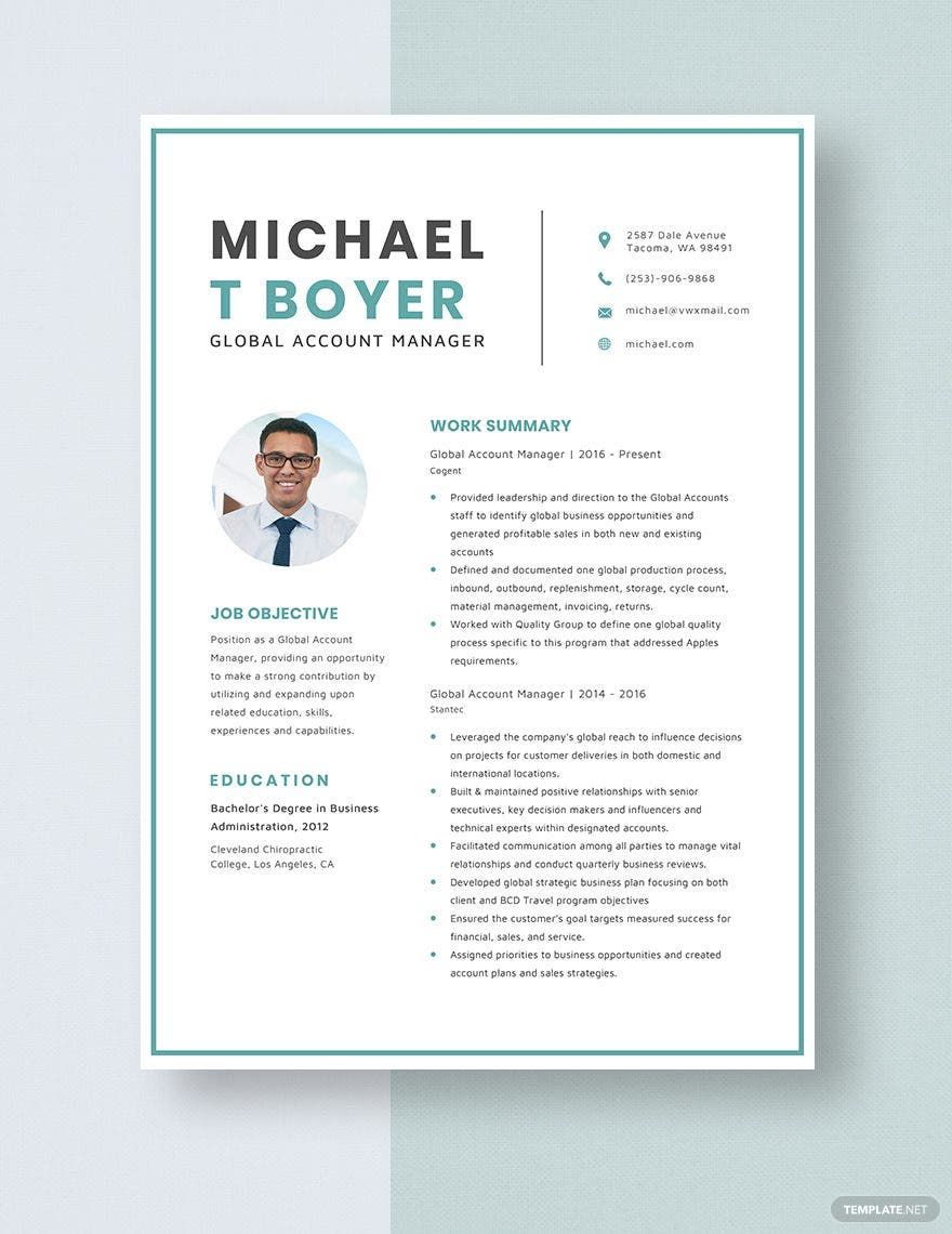 Global Account Manager Resume in Pages, Word - Download | Template.net