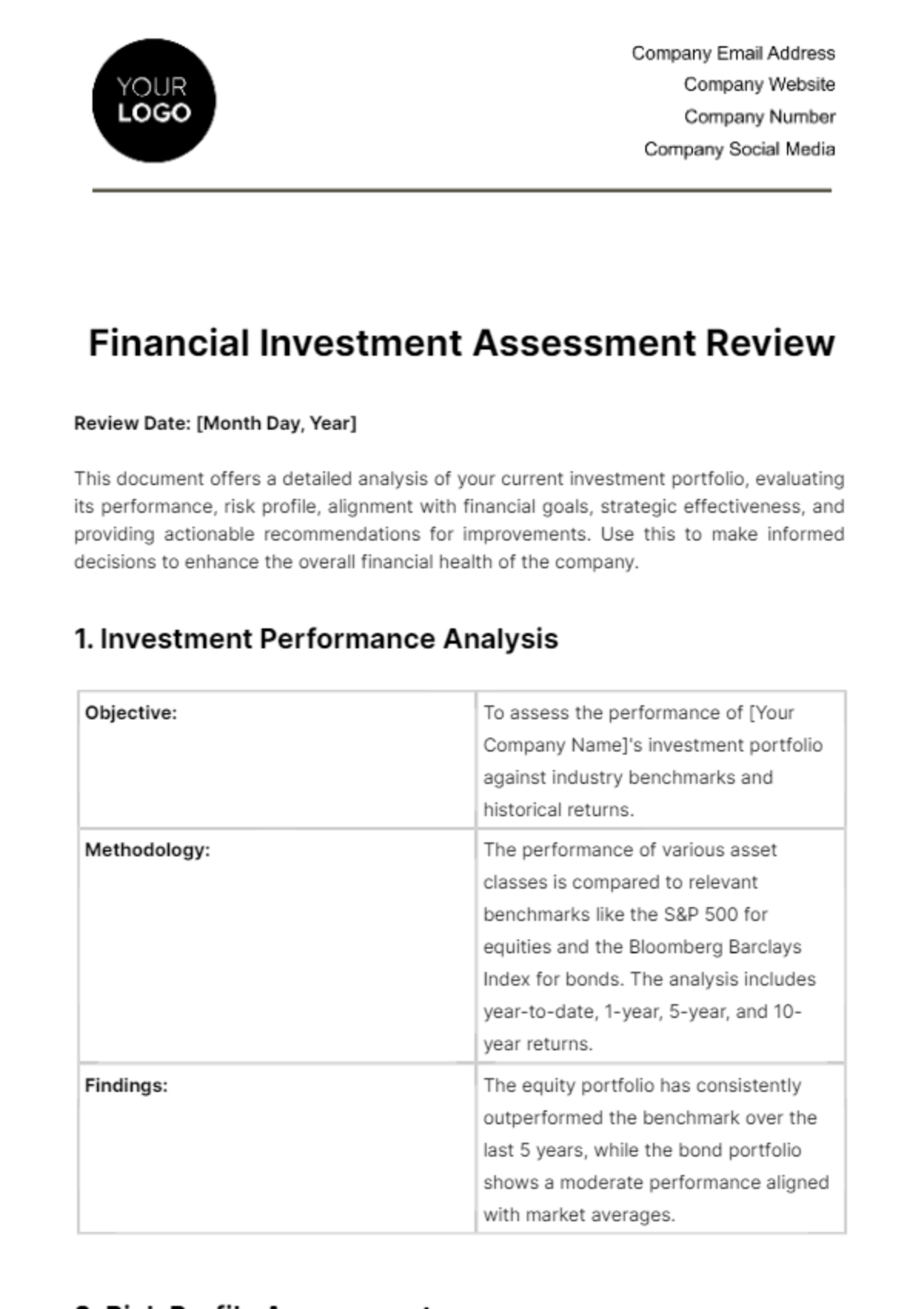 Financial Investment Assessment Review Template