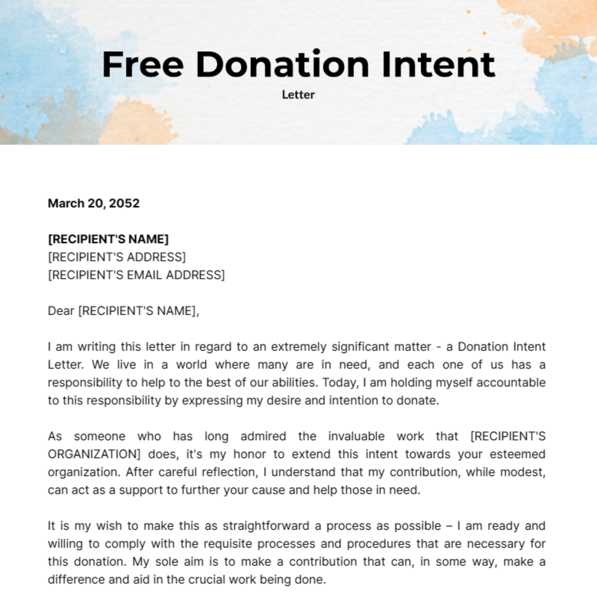 Donation Intent Letter Template