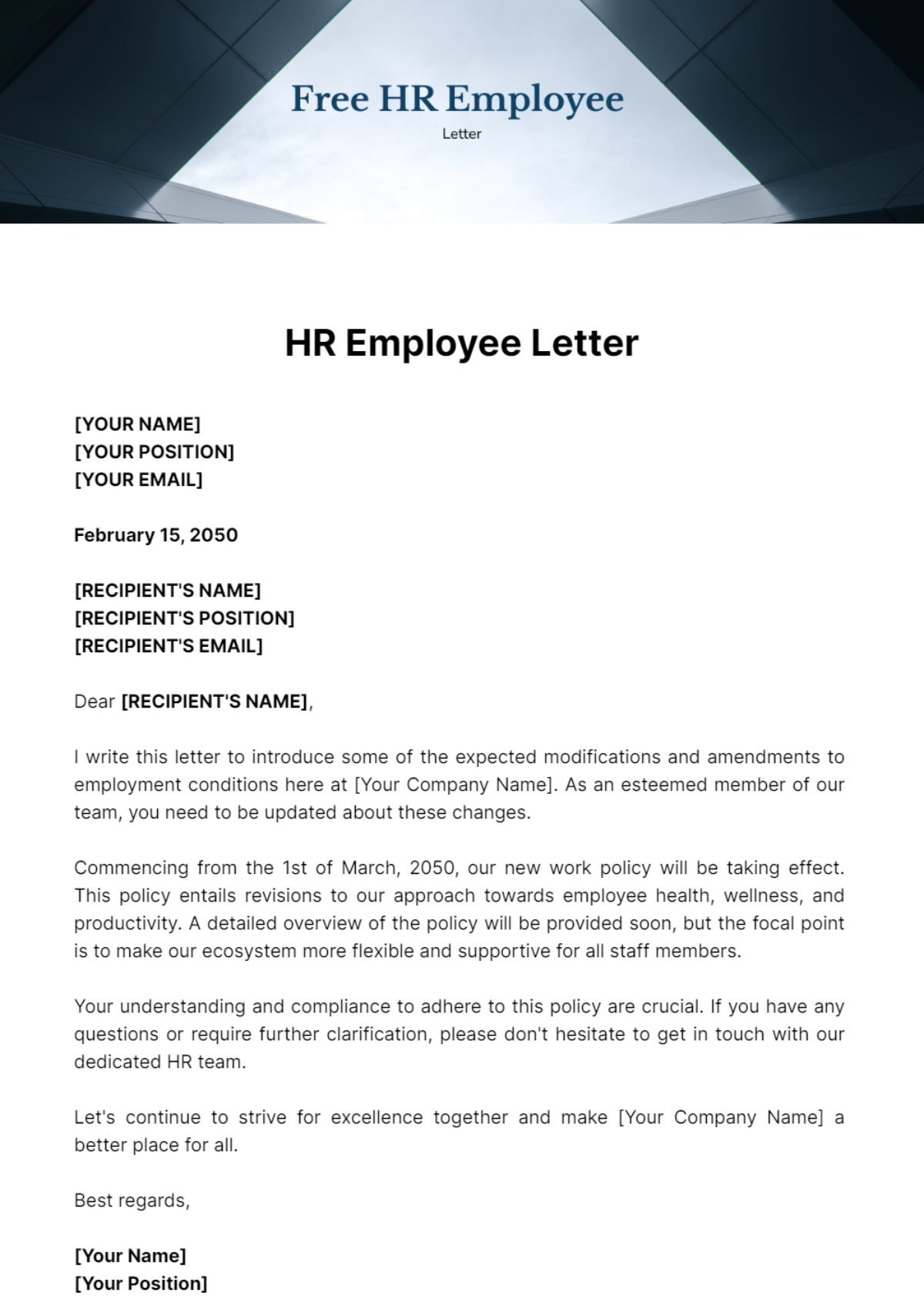 Free HR Employee Letter Template