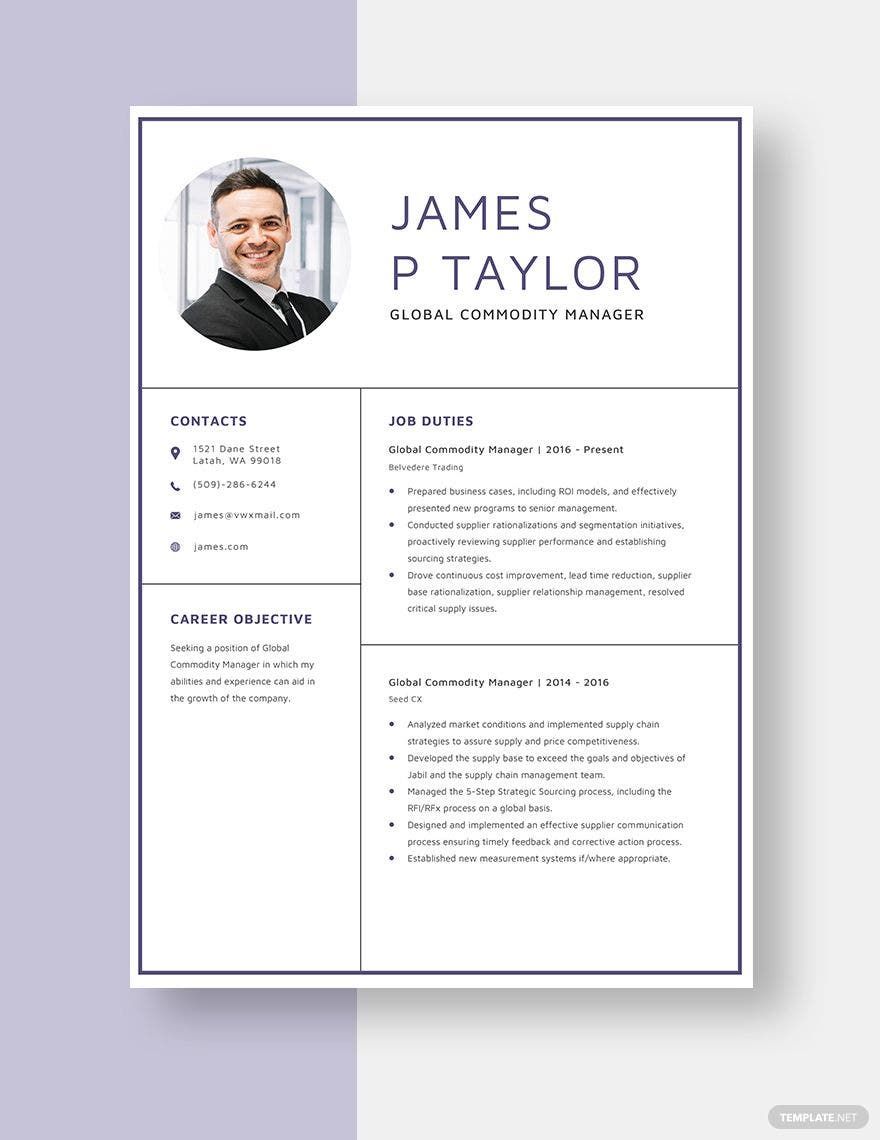 Free Global Commodity Manager Resume