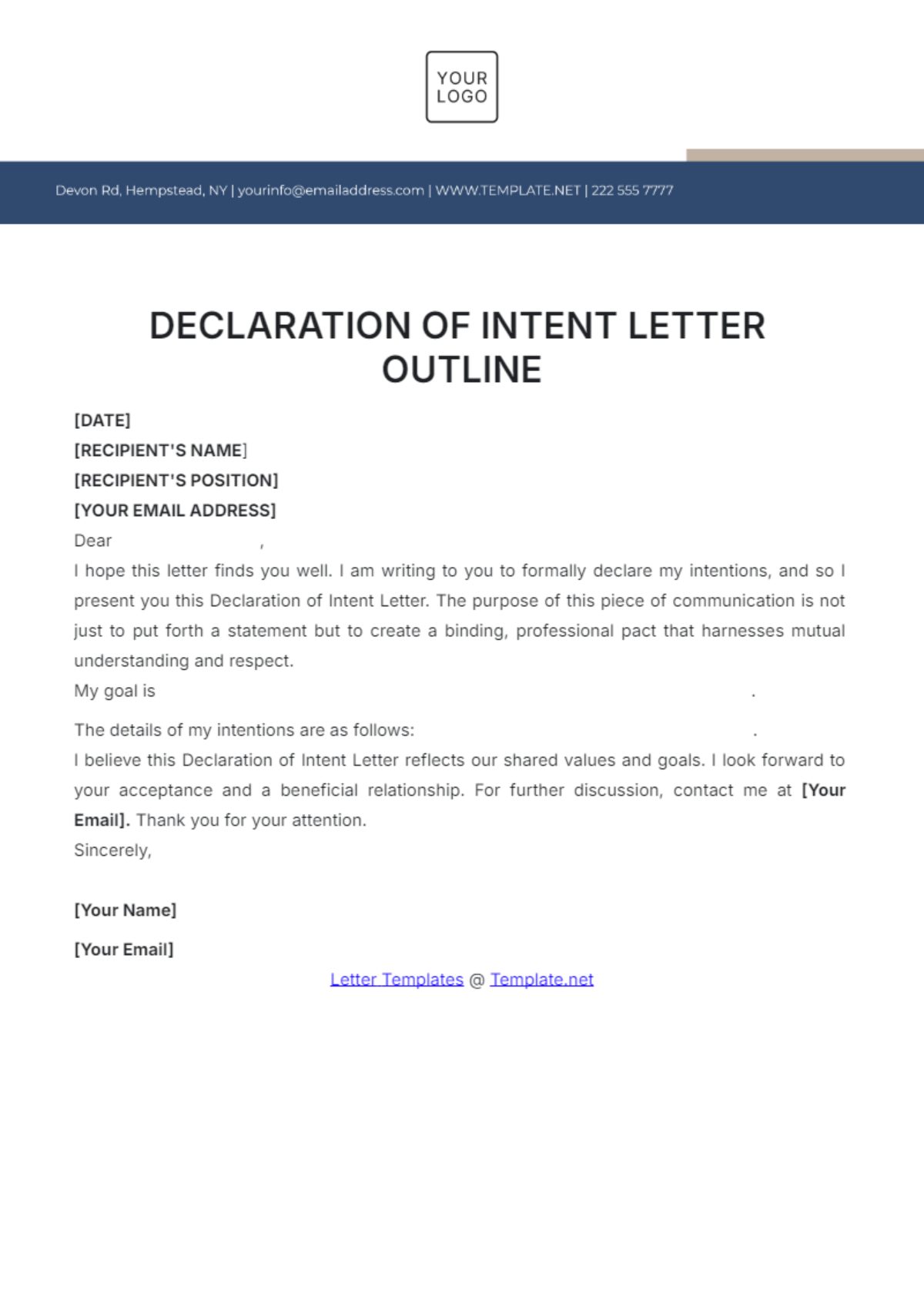 Declaration of Intent Letter Outline Template - Edit Online & Download