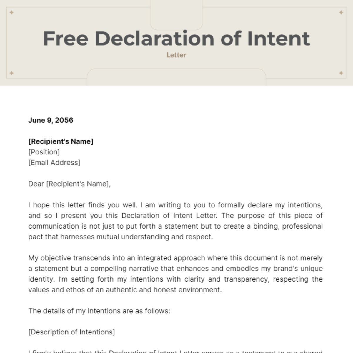Declaration of Intent Letter Template