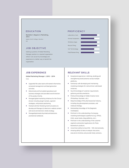 Global Marketing Manager Resume Template