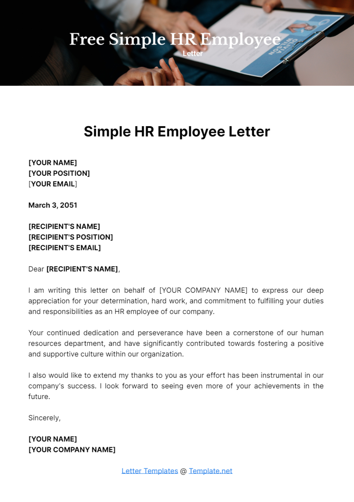 Free Simple HR Employee Letter Template