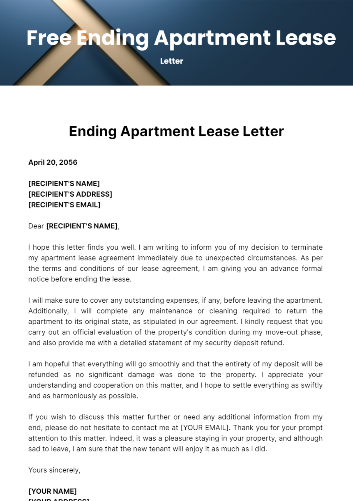 Free Ending Apartment Lease Letter Template