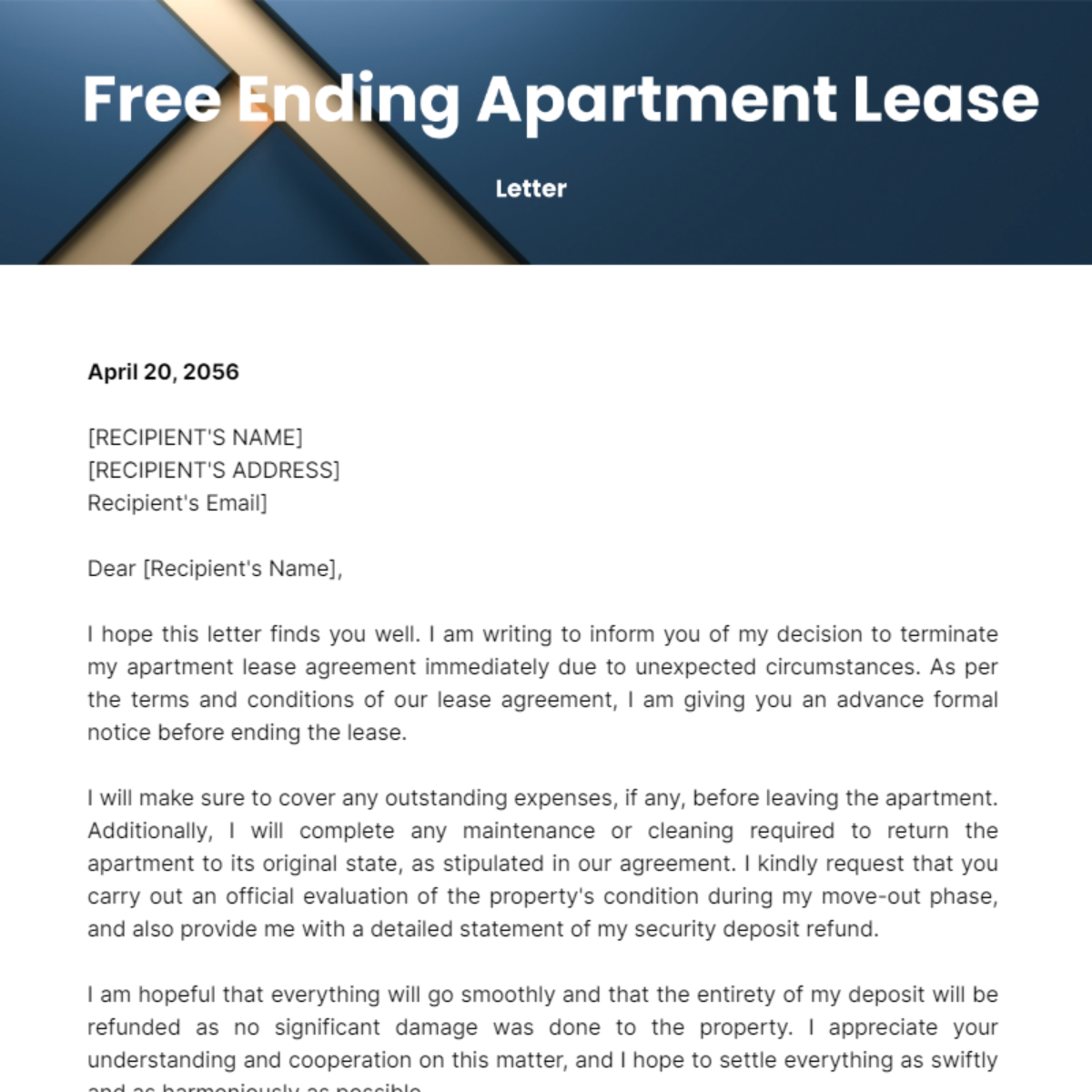 Ending Apartment Lease Letter Template
