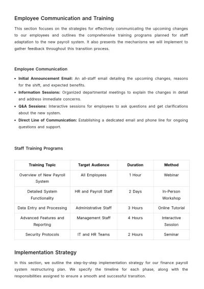 Free Finance Payroll System Restructuring Plan Template to Edit Online