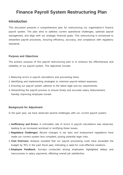 Free Finance Payroll System Restructuring Plan Template to Edit Online