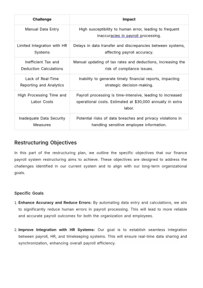 Free Finance Payroll System Restructuring Plan Template to Edit Online