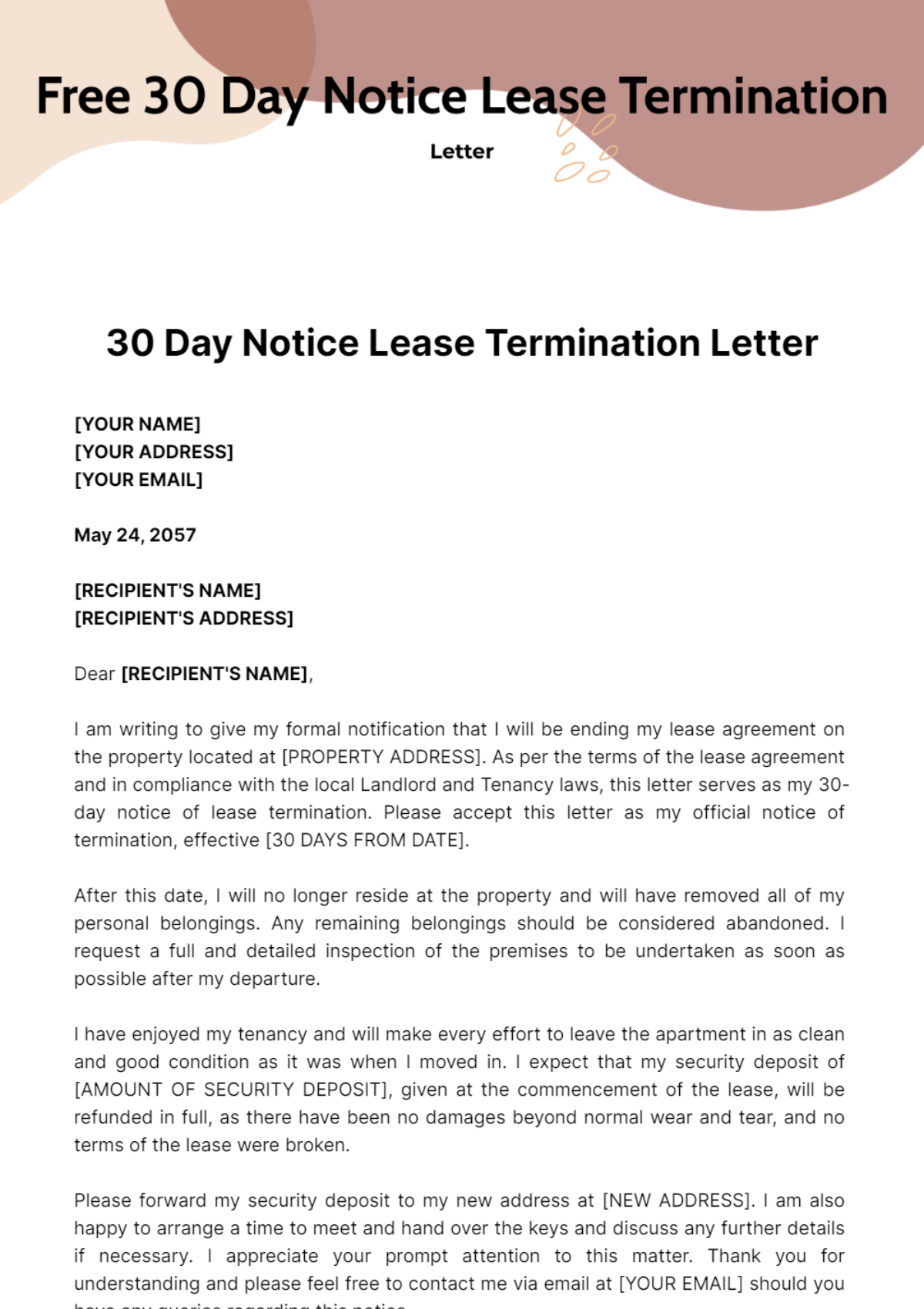 Free 30 Day Notice Lease Termination Letter Template