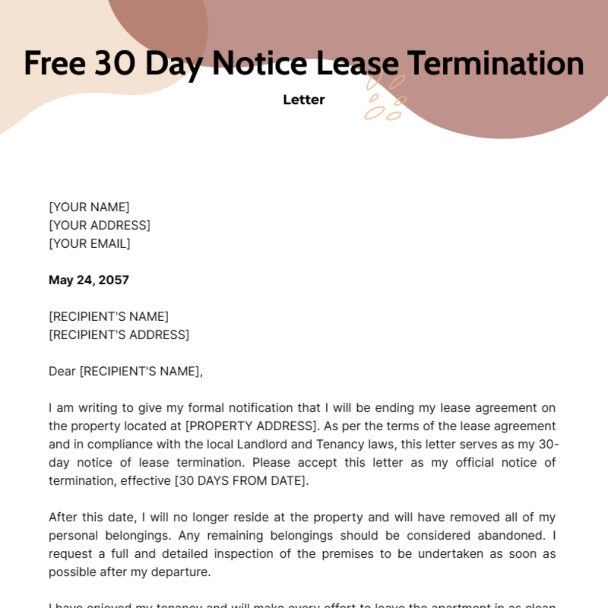 30 Day Notice Lease Termination Letter Template