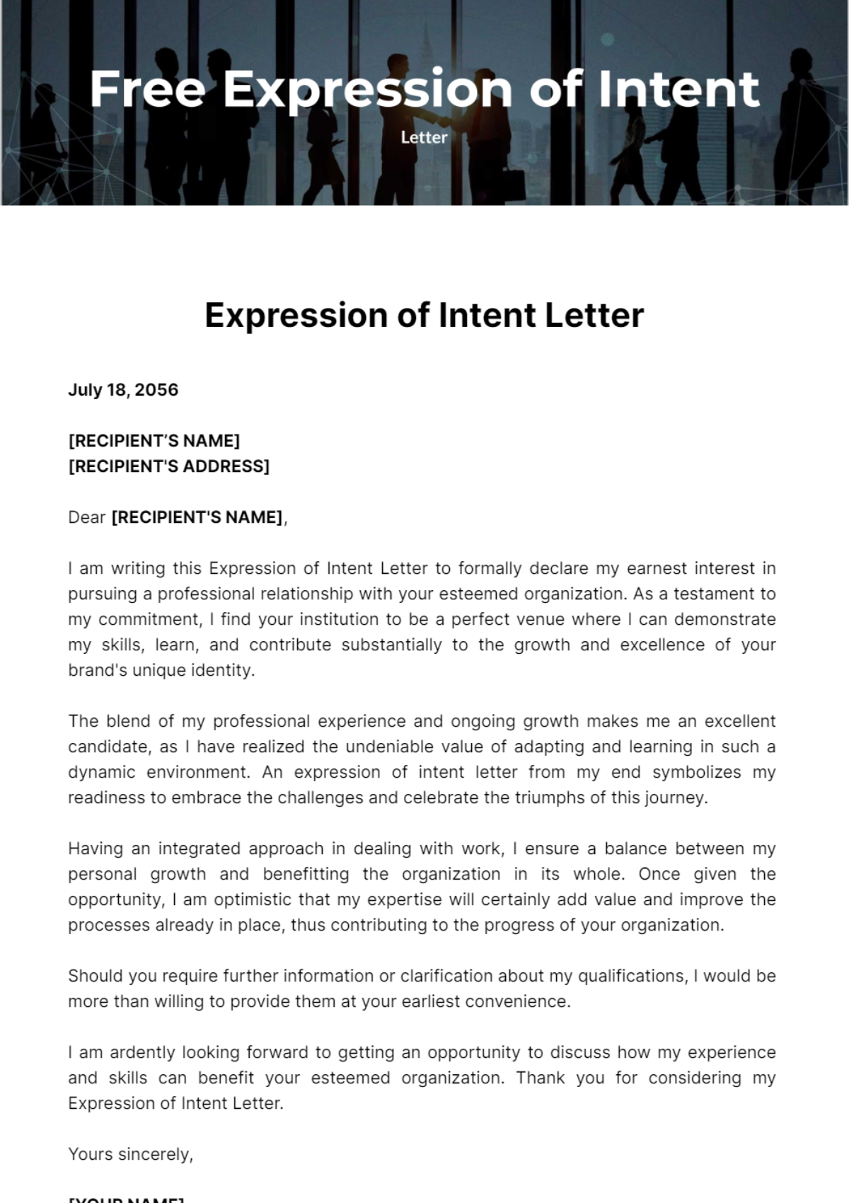 Free Expression of Intent Letter Template