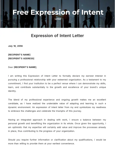 Free Expression of Intent Letter Template to Edit Online