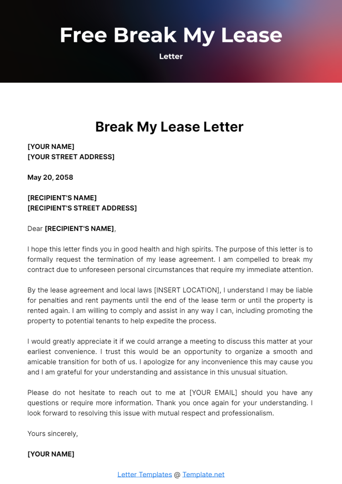 Free Break My Lease Letter Template