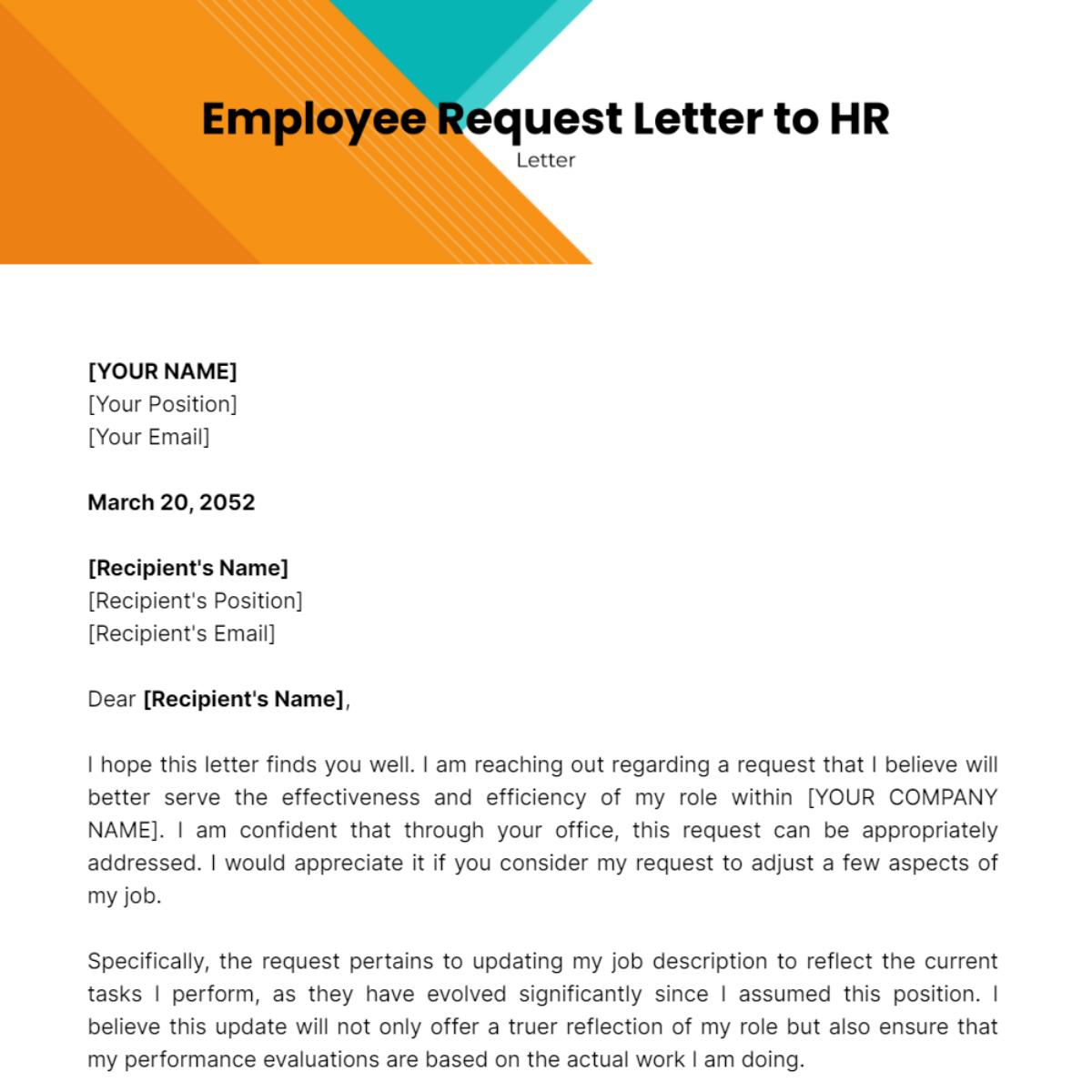 Employee Request Letter to HR Template
