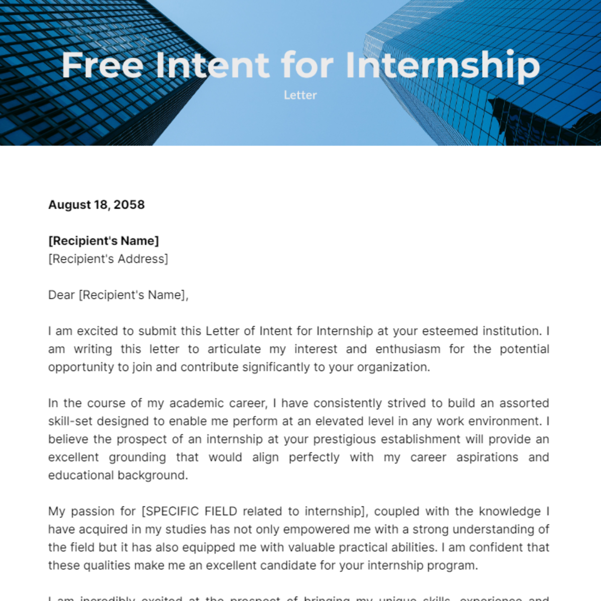 Letter of Intent for Internship Template