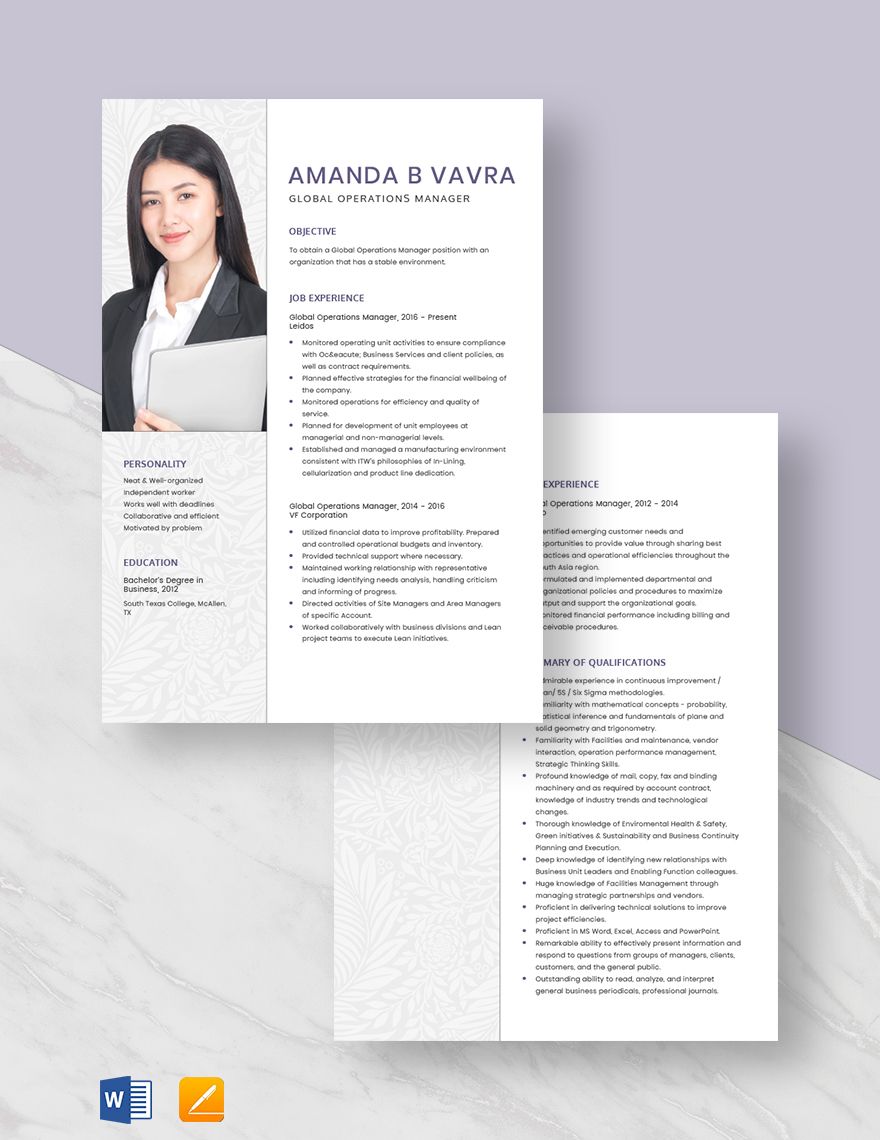 Global Operations Manager Resume