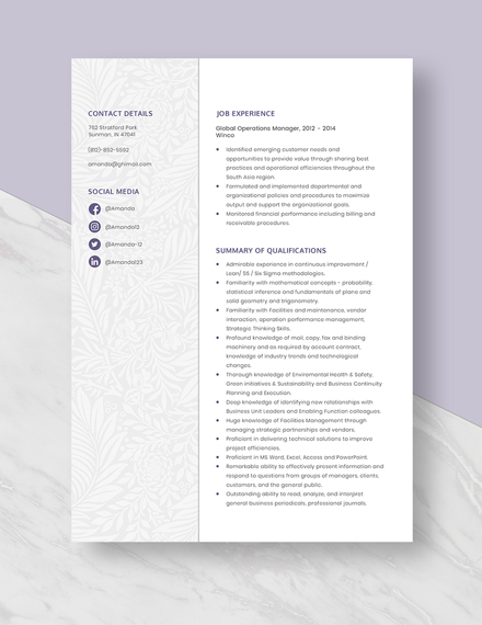Global Operations Manager Resume Template