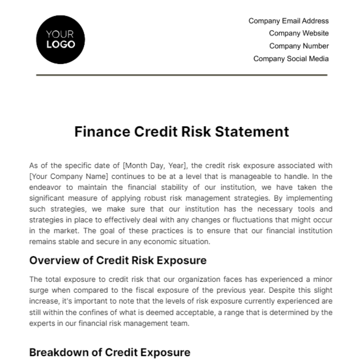 Finance Credit Risk Statement Template