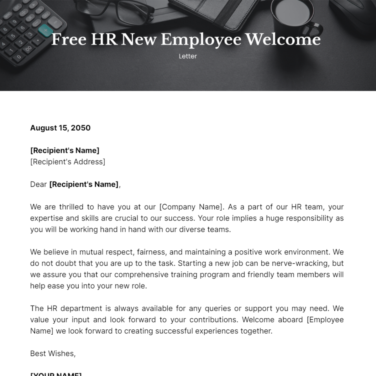 HR New Employee Welcome Letter Template