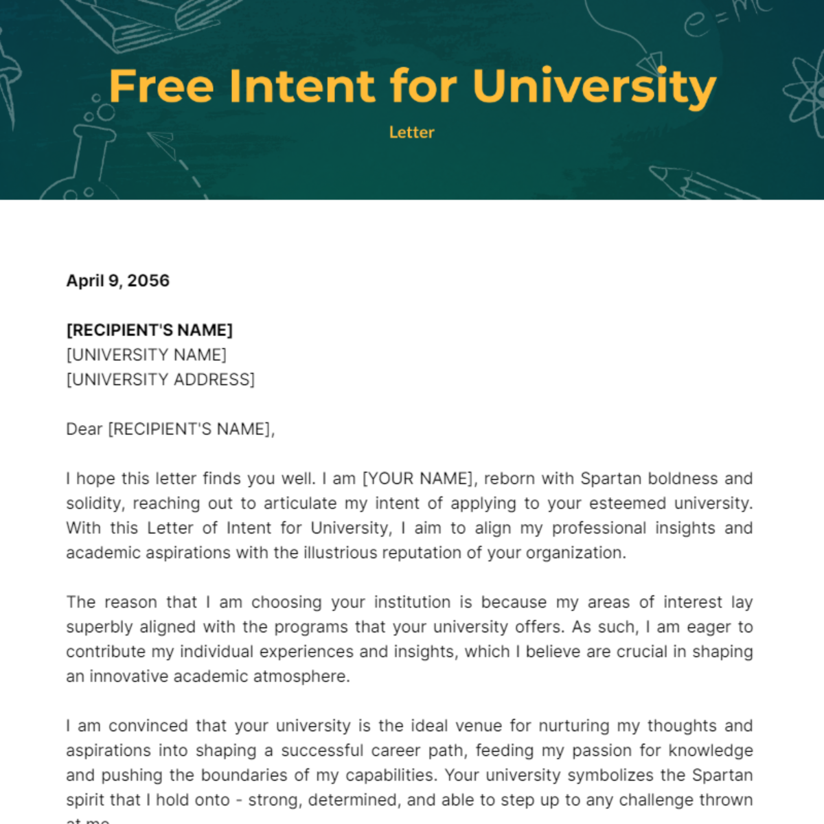 Letter of Intent for University Template