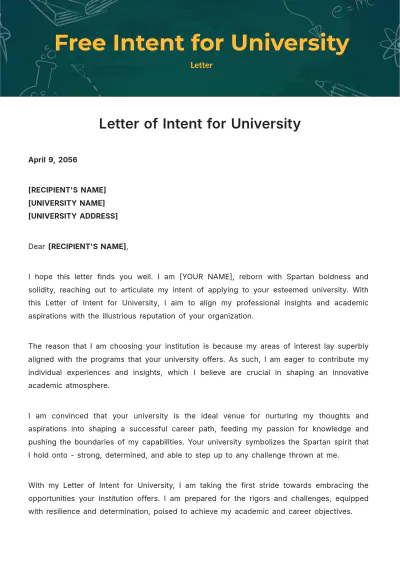 Free Letter of Intent for University Template to Edit Online