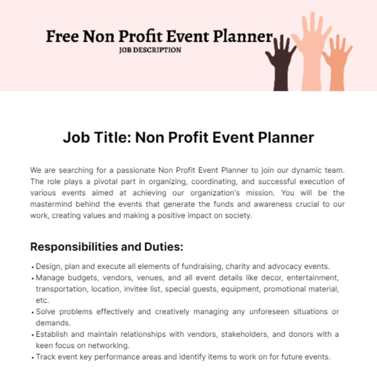 Non Profit Event Planner Job Description Template