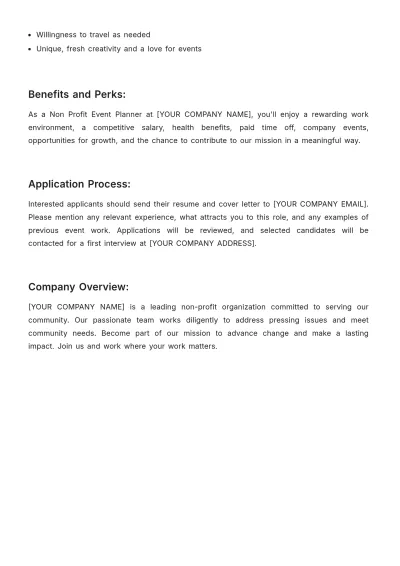 Free Non Profit Event Planner Job Description Template to Edit Online