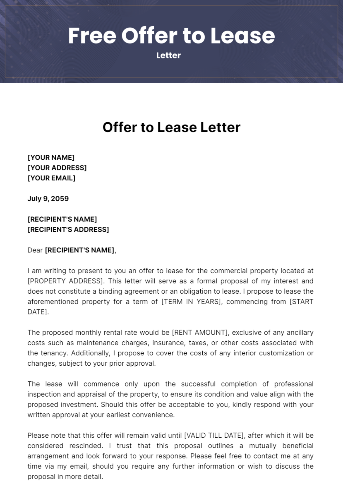 Free Offer to Lease Letter Template
