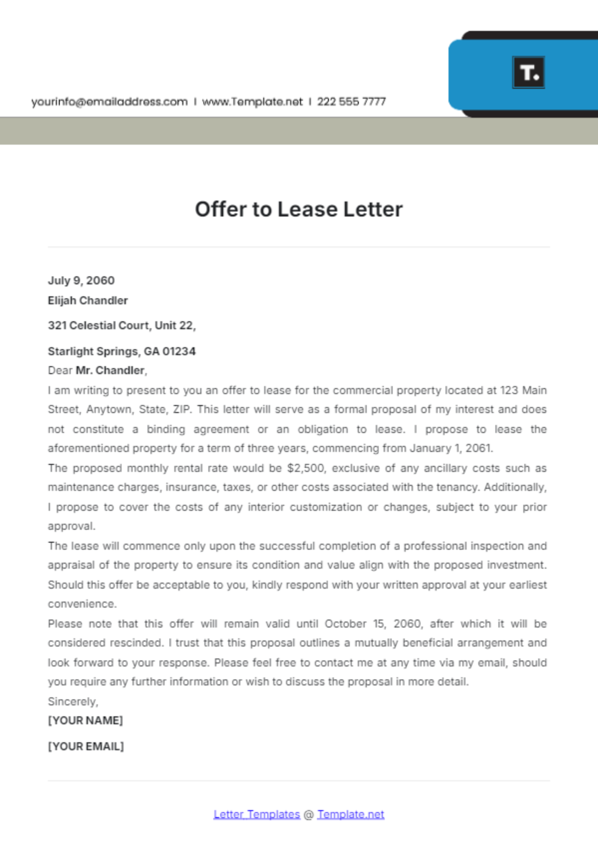 Offer to Lease Letter Template