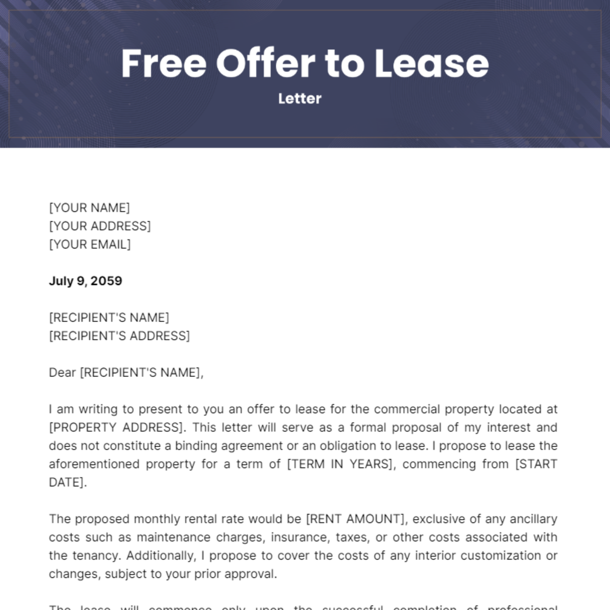 Offer to Lease Letter Template