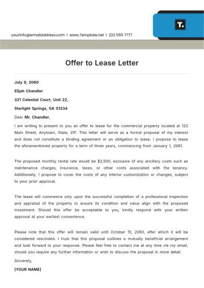 Free Offer to Lease Letter Template to Edit Online