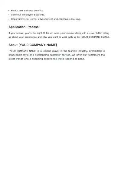 Free Fashion Retail Manager Job Description Template to Edit Online