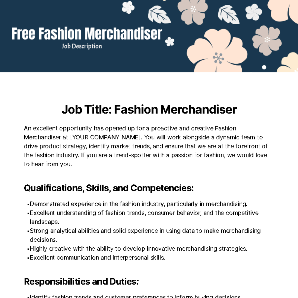Free Fashion Merchandiser Job Description Template