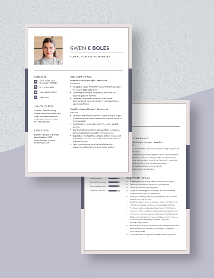 Global Purchasing Manager Resume Download
