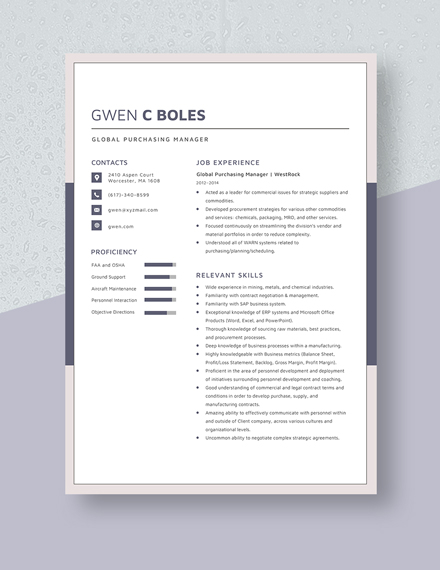 Global Purchasing Manager Resume Template