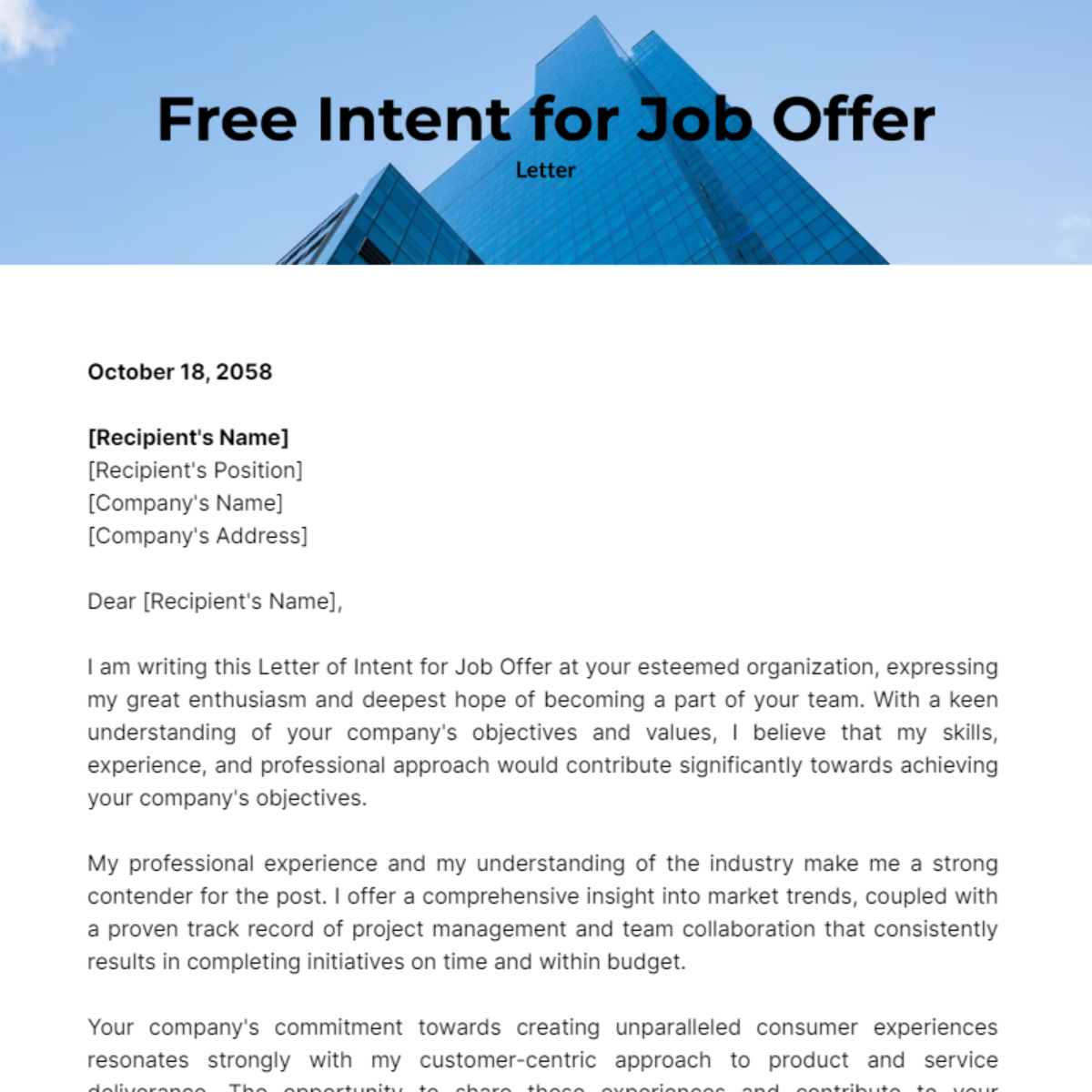 Letter of Intent for Job Offer Template